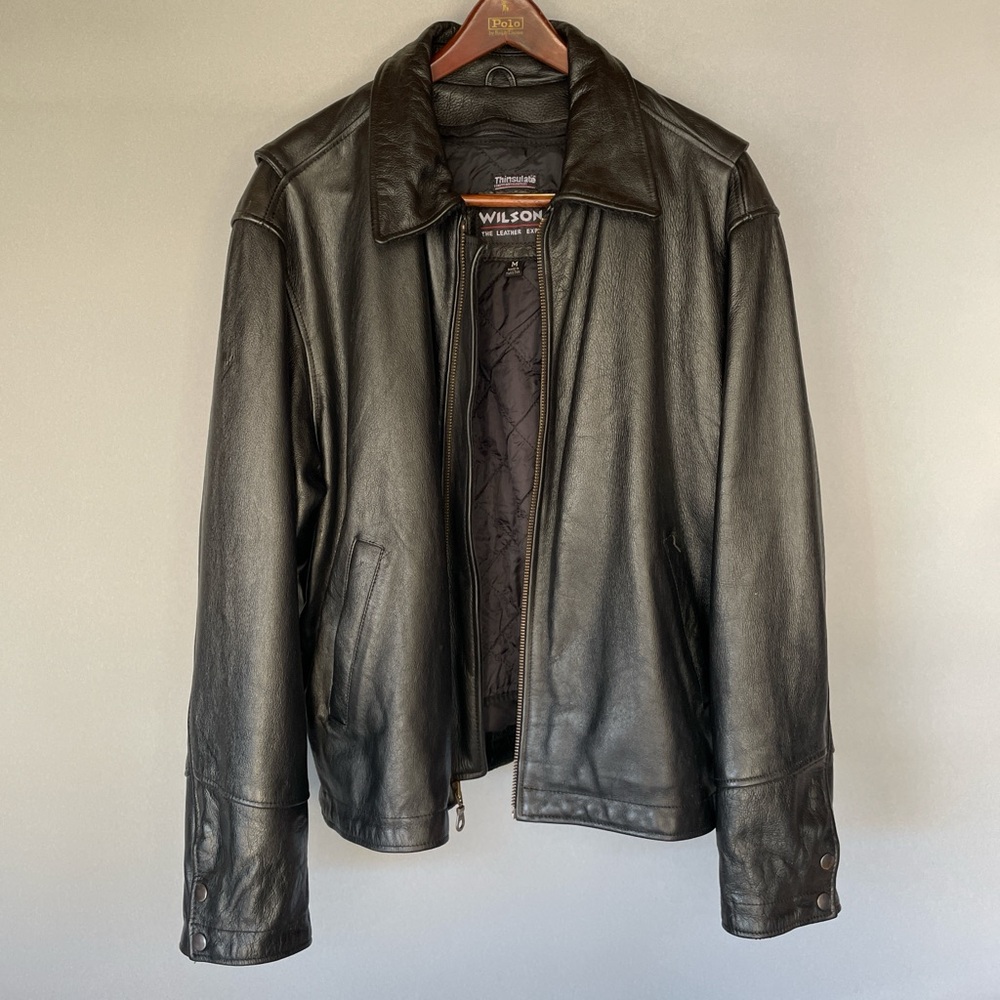 Vintage Black Leather Wilson Moto Style Jacket Men’s Size Medium